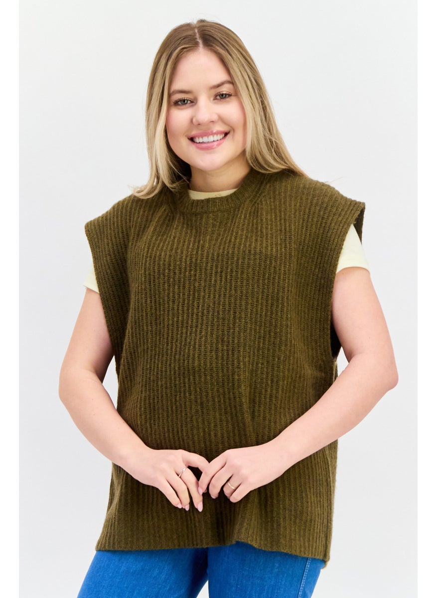 Women Crew Neck Knitted Sweater, Olive - pzsku/ZF7987B44E499C94CA974Z/45/_/1738764624/c8b6fa04-f6f5-4e5c-85e5-d26e15c9fe20