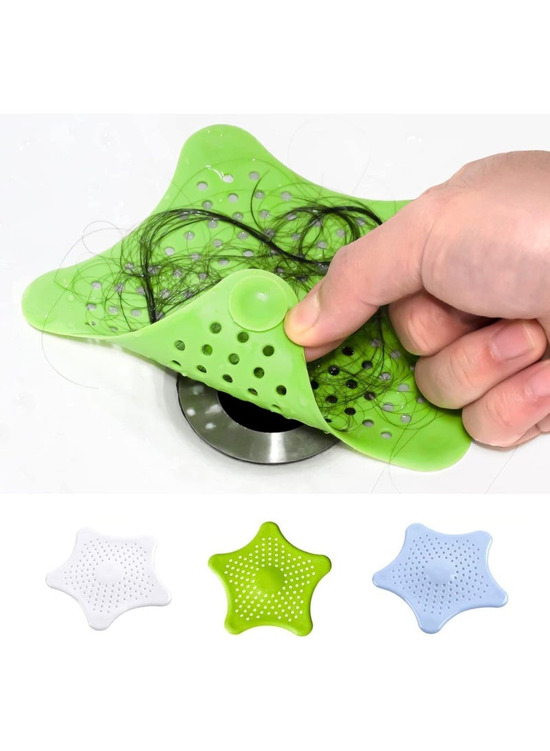 4PCS Star Shaped Drain Cover Filter – Kitchen and Bathroom Sink Hair Catcher with Suction Cups, Perforated Anti-Clogging Design for Bathtub, Shower and Floor Drain, Multi-Color Set - Image 1