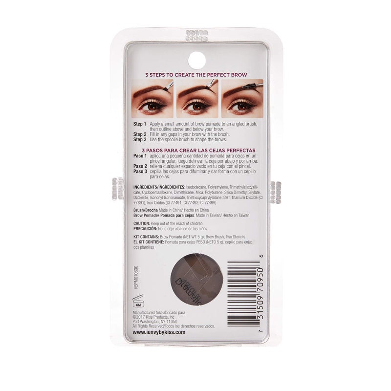 i.Envy iEnvy by KISS All-In-One Brow Pomade Dark Brown KBPM01 Waterproof Long Lasting Mirror Cap Stencils Included - Image 5