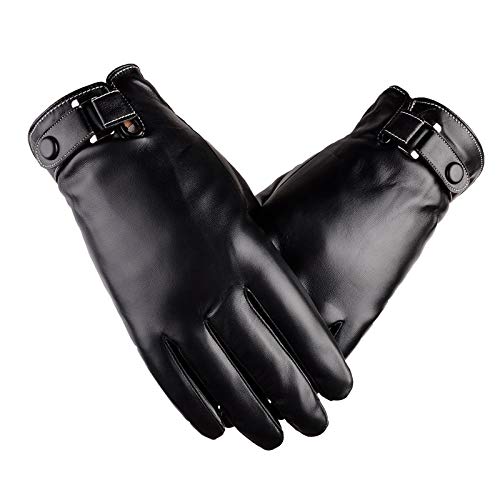 Alexvyan Snow Proof 1 Pair Black Soft Leather Warm Winter Protective Riding Gloves for Cycling Byke Bike Motorcycle for Men, Boys, Male Gents (Universal Size) - Image 1