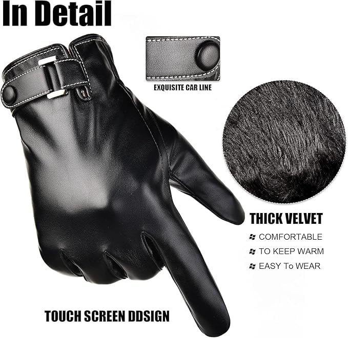 Alexvyan Snow Proof 1 Pair Black Soft Leather Warm Winter Protective Riding Gloves for Cycling Byke Bike Motorcycle for Men, Boys, Male Gents (Universal Size) - Image 5