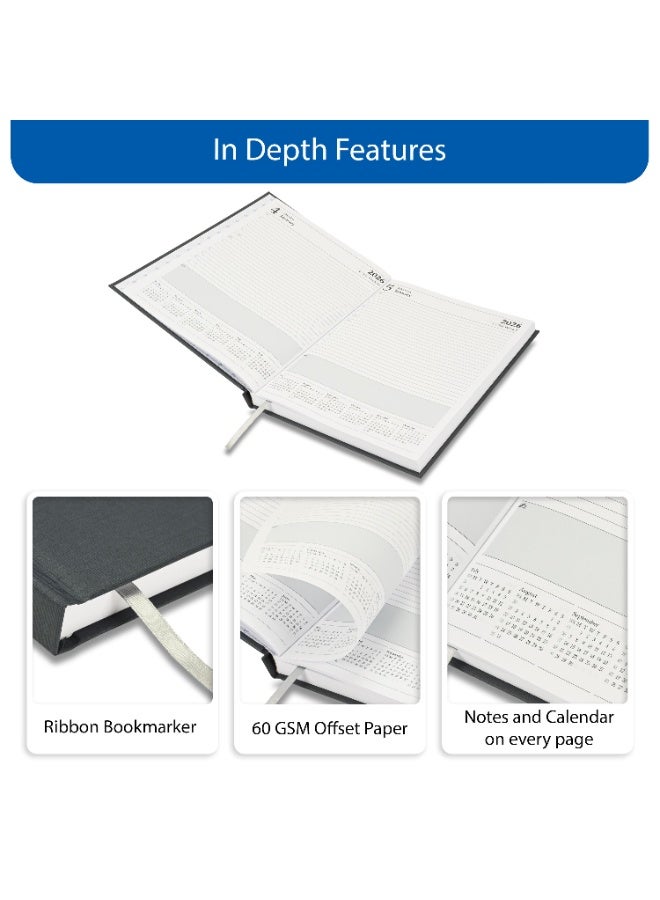 FIS 2026 Diary, A4 Size Diary(210x297mm), Hard Cover Vinyl Materials, 1 Day a Page, English, 60gsm White Paper, Grey Color-FSDI41E26GY - Image 5