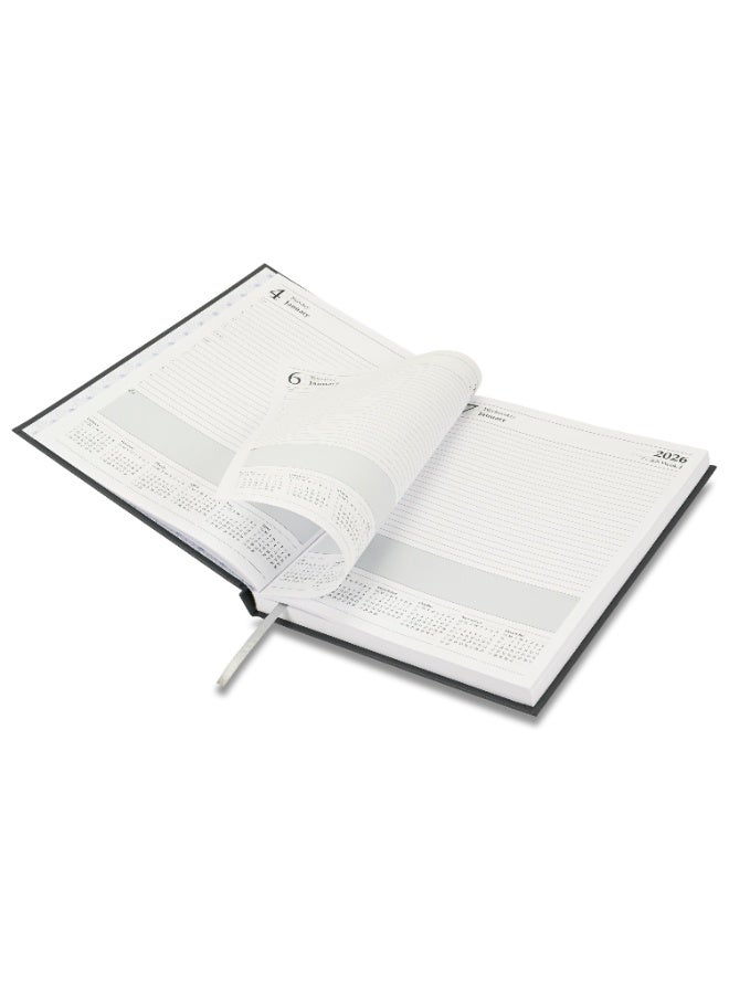 FIS 2026 Diary, A4 Size Diary(210x297mm), Hard Cover Vinyl Materials, 1 Day a Page, English, 60gsm White Paper, Grey Color-FSDI41E26GY - Image 4