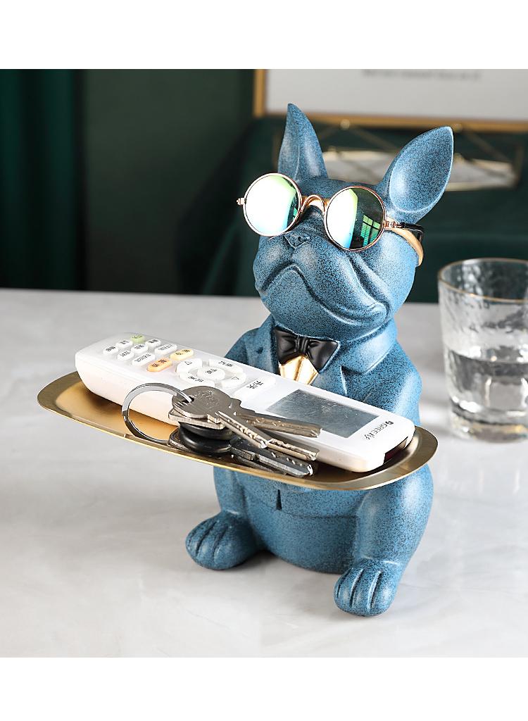 General 1-Piece Decorative Convenient Cool Bulldog Statue Blue  - Image 4