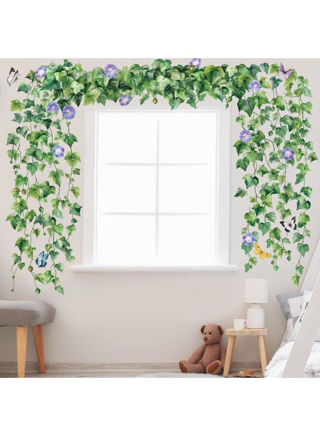 SHUCHING Hanging Vine Wall Sticker Peel and Stick, Vinyl Green Leaves Wall Decal, Plants Wall Art Decor for Living Room Bedroom Sofa TV Background - Image 2