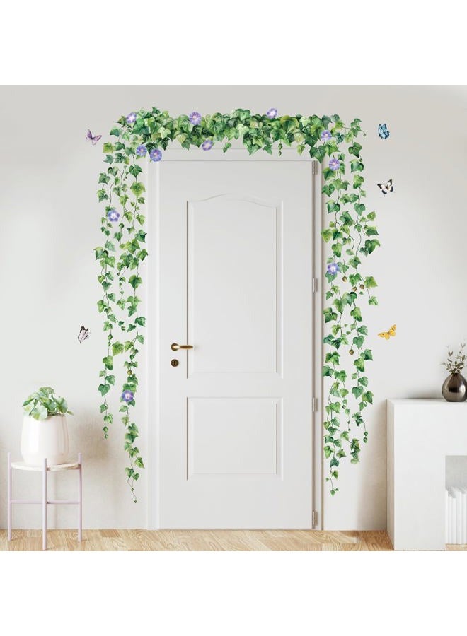 SHUCHING Hanging Vine Wall Sticker Peel and Stick, Vinyl Green Leaves Wall Decal, Plants Wall Art Decor for Living Room Bedroom Sofa TV Background - Image 1
