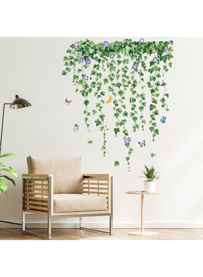 SHUCHING Hanging Vine Wall Sticker Peel and Stick, Vinyl Green Leaves Wall Decal, Plants Wall Art Decor for Living Room Bedroom Sofa TV Background - Image 3
