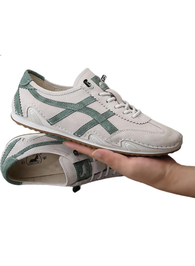 Beck Ram Men'S Summer Breathable Casual Shoes Genuine Leather Thin Classic Forrest Gump Shoes Men'S Board Shoes New White Green Size 43 - Image 1