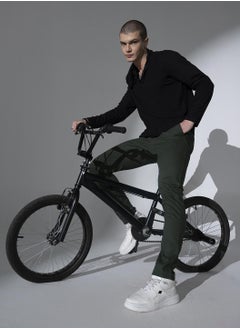 Hubberholme Green Slim Fit Solid Chinos for Men  - Image 1