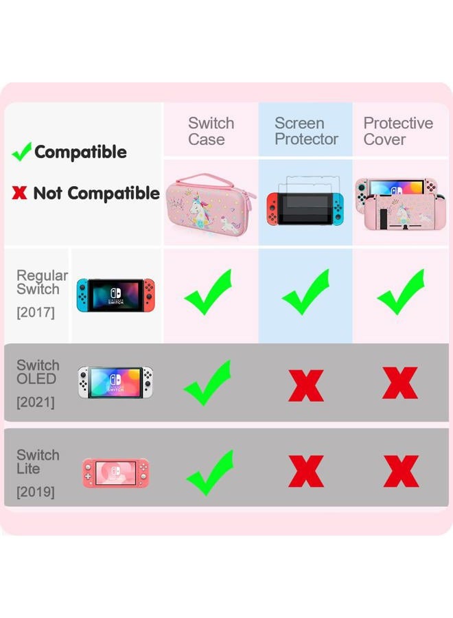 Trunple Pink Unicorn Carring Case Compatible with Nintendo Switch with Dockable Protective Grip Case + Screen Protector + Unicorn Stickers, Hard Storage Case Accessories Kit for Girls Birthday - Image 2