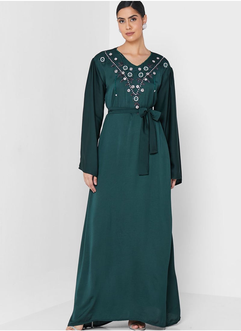 hayas closet - Embellished Belted Jalabiya - Image 1
