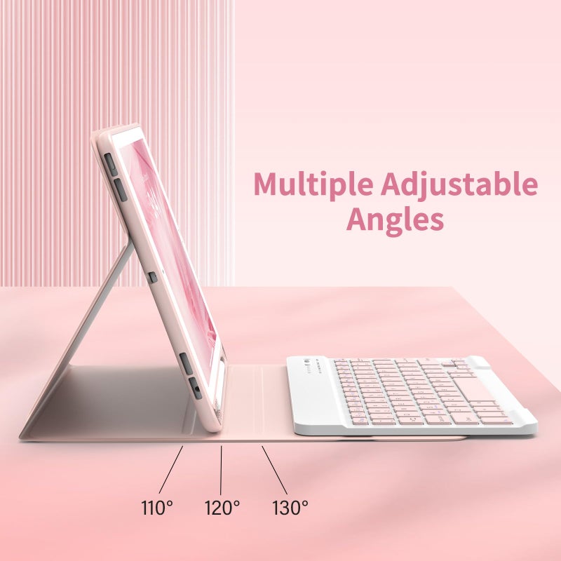 KBCASE Keyboard Case for iPad 9th/8th/7th Generation 2021/2020/2019, Compatible with iPad Air 3/Pro 10.5, Detachable Wireless Keyboard Case with Pencil Holder (Light Pink) - Image 4