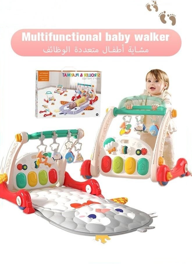 MIXDE 4 In 1 Baby Playmat & Play Piano Gym With Walker, Learning Walking Stroller and Soft Infants Floor Activity Center, Musical Keyboard, Tummy Time  - Image 1