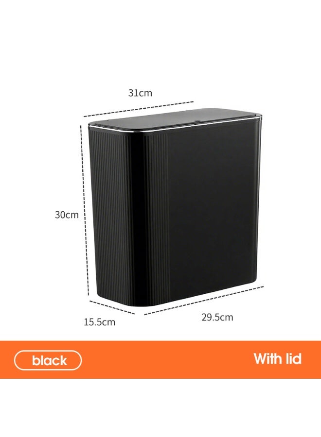 Noon East Plastic Trash Can with Lid, Garbage Container Basket for Bathrooms, Laundry Room, Kitchens, Offices, Dorms, 31 x 15.5 x 30 cm, Black - Image 2