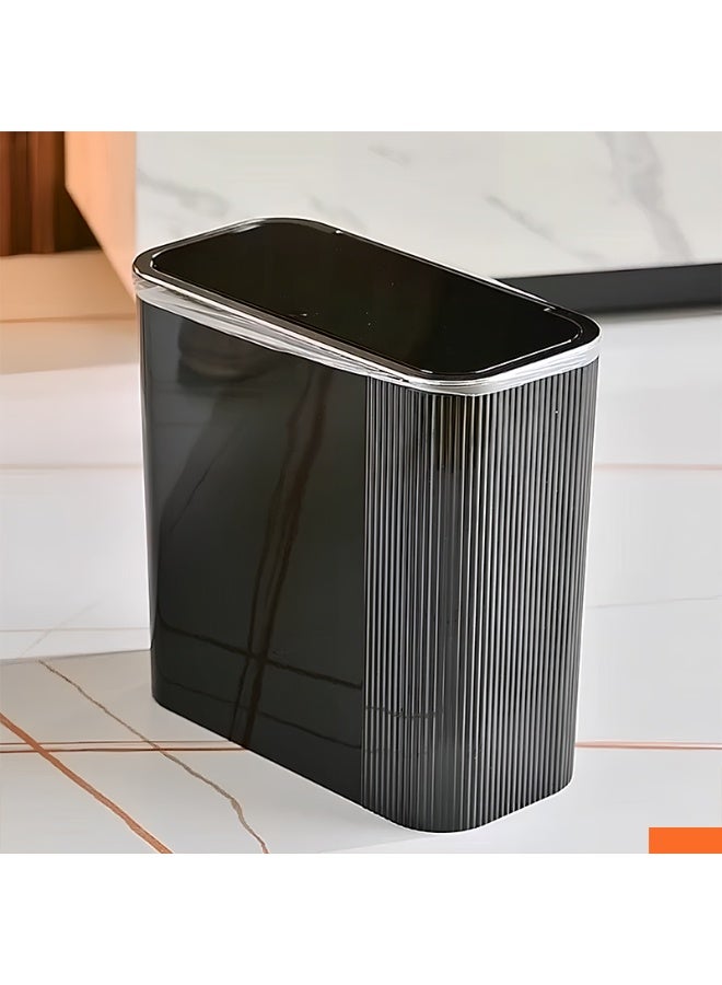 Noon East Plastic Trash Can with Lid, Garbage Container Basket for Bathrooms, Laundry Room, Kitchens, Offices, Dorms, 31 x 15.5 x 30 cm, Black - Image 1