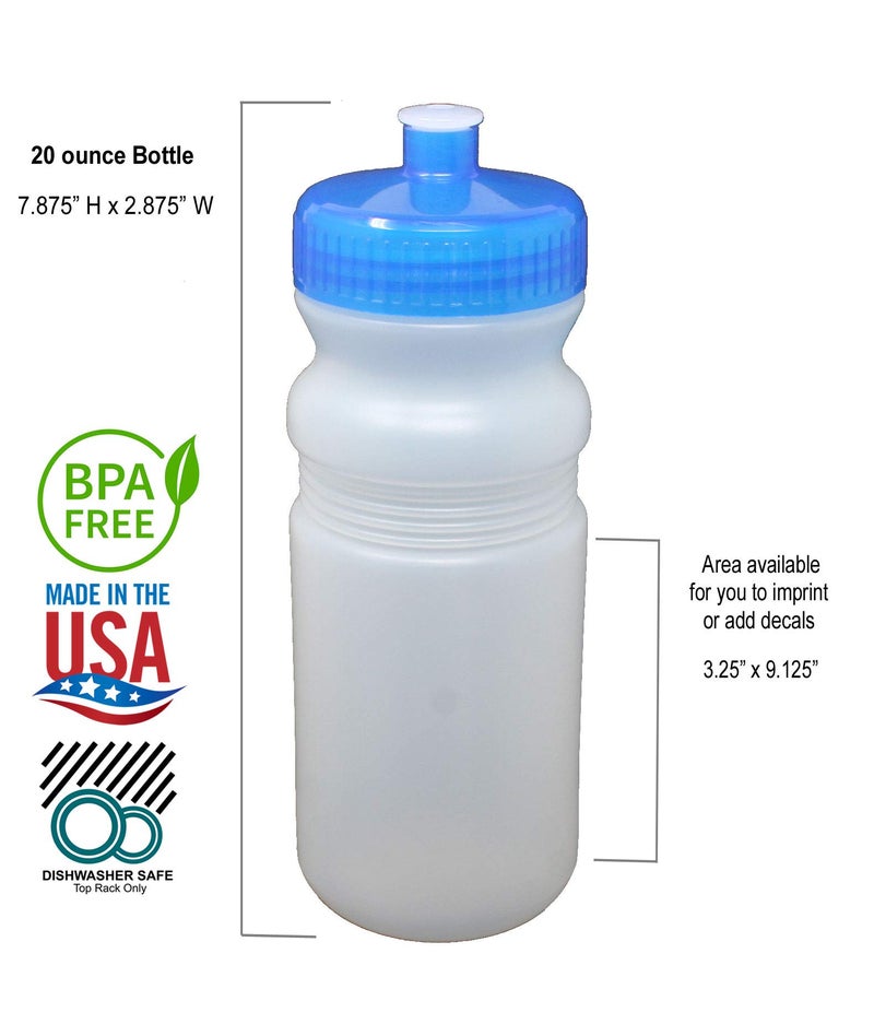 Rolling Sands 20 Ounce Sports Water Bottles 6 Pack  BPA-Free  Made In USA  Dishwasher Safe  Clear Frost Bottles/Blue Lids - Image 3