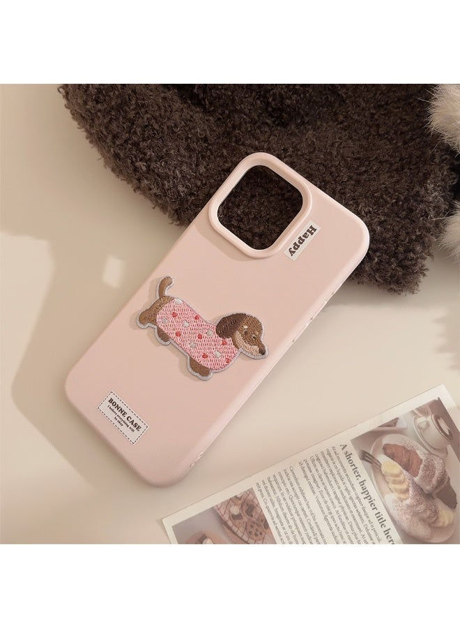 NIBEMINENT Sweater With Embroidered Dog Pattern Protective TPU Case Cover For iPhone 17, Pea Pink