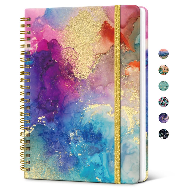 Taja Spiral Lined Journal for Women, Notebook for Work with Pretty Cover, 140 College Ruled Pages, Hardcover Notebook for Journaling, Note Taking, Bible Study, Color Splash - Image 1