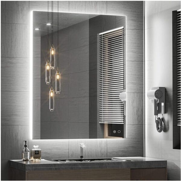 Quality Glass Bathroom LED Mirror With Touch Sensor 3 Light Effects Glass Wall Mount Rectangular Led38 18 X 24 Inch