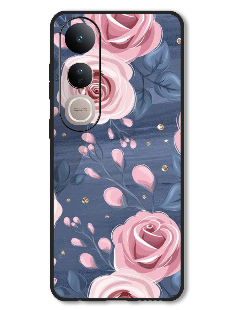 Theodor Case Compatible with Vivo V50 Lite Protection Shockproof Bumper Cover Roses & Leaves Pattern - Image 1