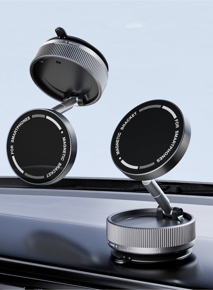 general Car Phone Mount with Vacuum Suction & Magnetic Holder - Foldable, Rotatable, and Adjustable Dashboard/Windshield Mount for Smartphones - Dual-Sided Magnetic Adhesion for Secure Placement - Image 1