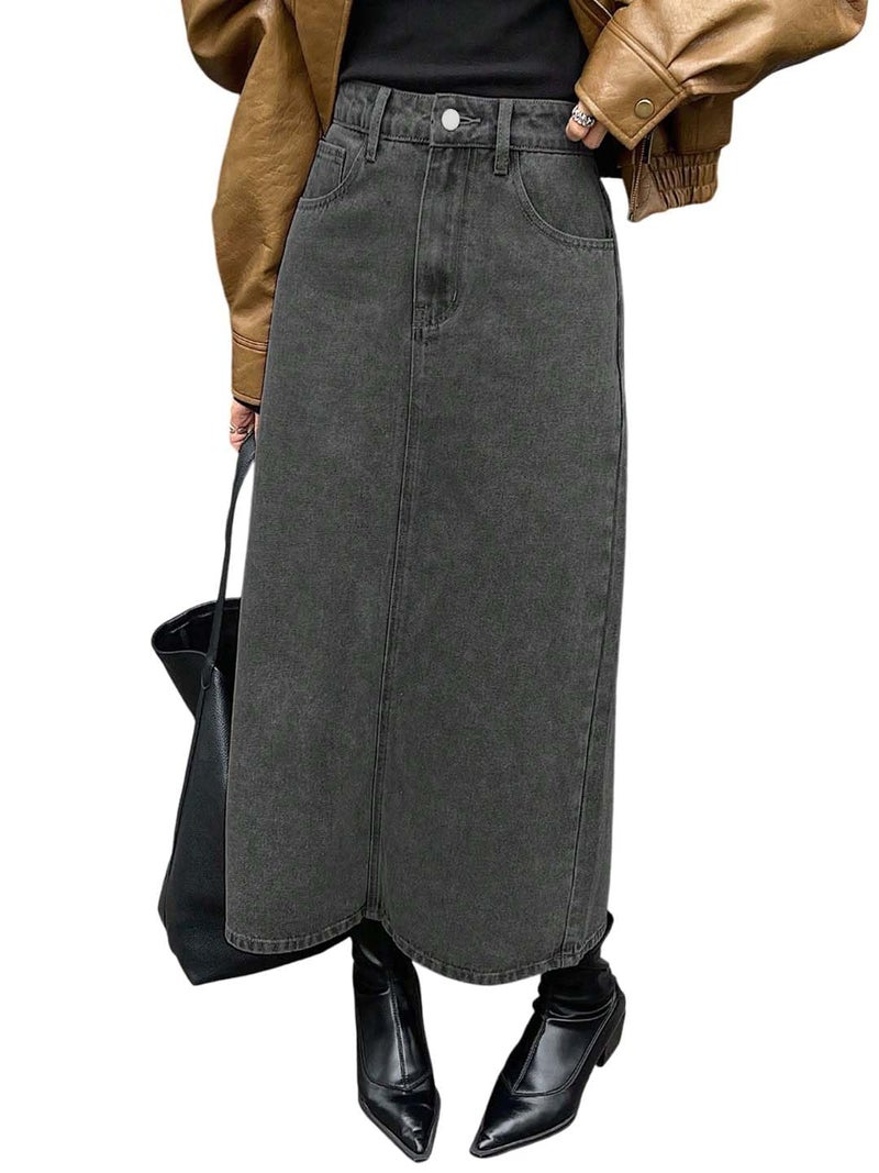 KOTTY Women's Solid Carbon Grey Maxi Skirt(Grey,L)-KTTWOMENSSKIRT89L - Image 1