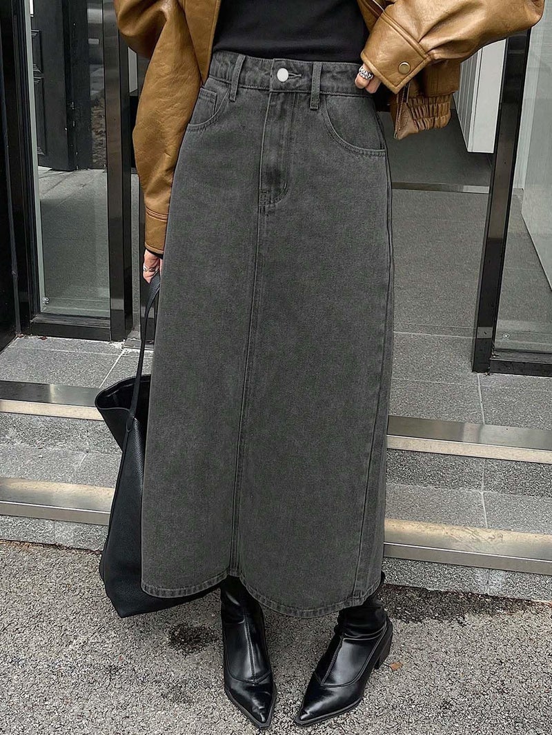 KOTTY Women's Solid Carbon Grey Maxi Skirt(Grey,L)-KTTWOMENSSKIRT89L - Image 5