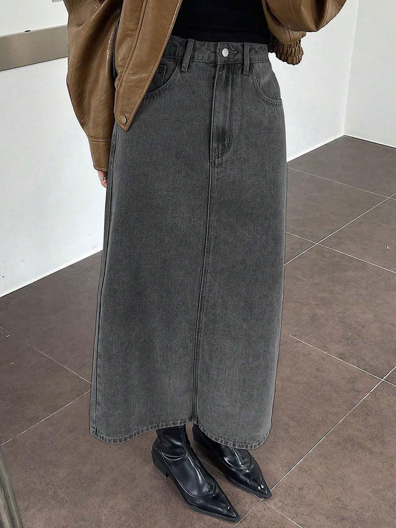 KOTTY Women's Solid Carbon Grey Maxi Skirt(Grey,L)-KTTWOMENSSKIRT89L - Image 4