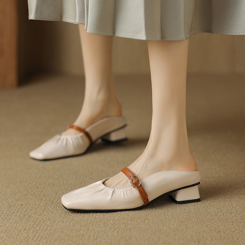 2024 Summer Casual Low Heel Square Head 33-43 Size Size Baotou Outdoor Slippers For Women - Image 2