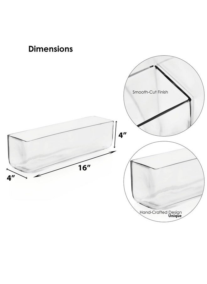 CYS EXCEL Glass Rectangle Vase (H:4" Open:16"X4") | Multiple Size Choices Rectangular Flower Vase Centerpieces | Decorative Wedding Centerpiece Vases | Glass Terrarium Container  - Image 2