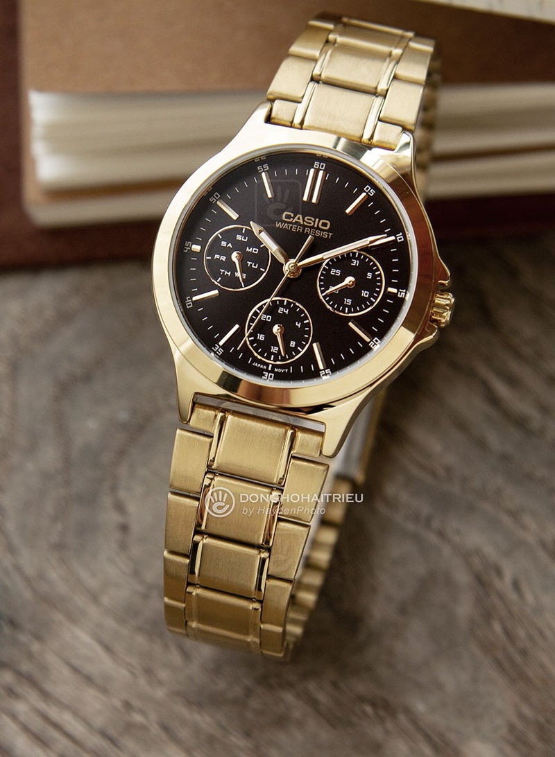 CASIO Analog Multifunctional Stailnless Steel Gold Tone Unisex Watch MTP/LTP-V300G-1AVDF - Image 3