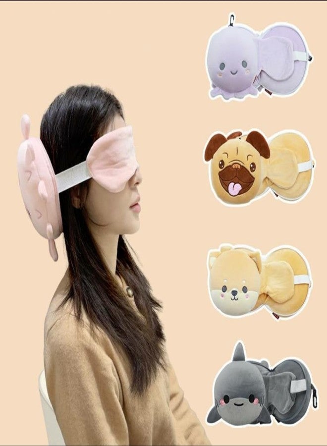 Zerolex 2-in-1 Travel Pillow and Eye Mask Set, Memory Foam Neck Support, Lightweight Portable Design, Cute Animal Plush Soft Eye Mask Blindfold for Sleeping, Nights and Travel - Image 1