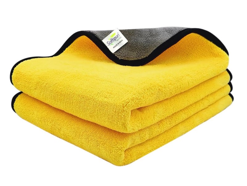 SOFTSPUN 900 GSM Microfiber Double Layered Silk Banded Edge Cloth 40x60 Cms 2 Piece Towel Set Extra Thick Microfiber Cleaning Cloths Perfect for Bike Auto Cars Both Interior and Exterior.â€¦ - Image 1