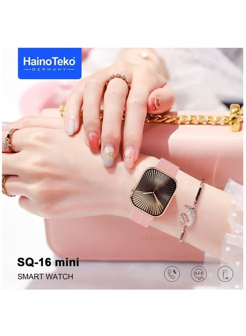 Raxoom SQ-16 Mini Series 10 AMOLED Display Smart Watch with Stylish Bracelet, 3 Pairs of Straps, and Charging Cable – Designed for Ladies – Gold - Image 3