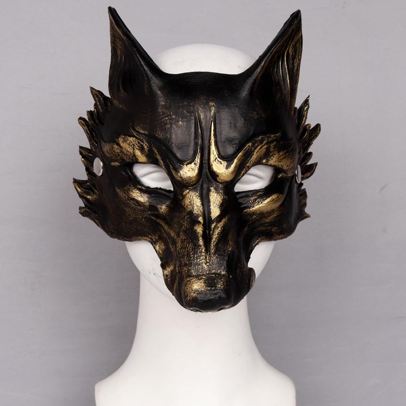 L'VOW Skeletal Wolf Masks Adult Half Face Anubis Mask Party Animal Skull Mask Halloween Werewolf Cosplay Costume Masquerade Accessories(GoldBlack) - Image 3