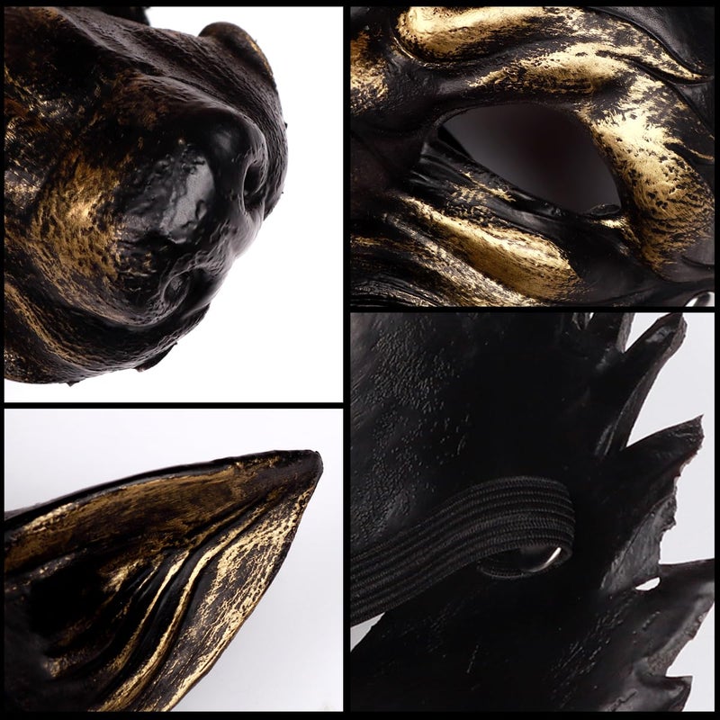 L'VOW Skeletal Wolf Masks Adult Half Face Anubis Mask Party Animal Skull Mask Halloween Werewolf Cosplay Costume Masquerade Accessories(GoldBlack) - Image 4
