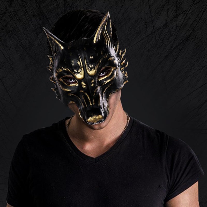 L'VOW Skeletal Wolf Masks Adult Half Face Anubis Mask Party Animal Skull Mask Halloween Werewolf Cosplay Costume Masquerade Accessories(GoldBlack) - Image 2