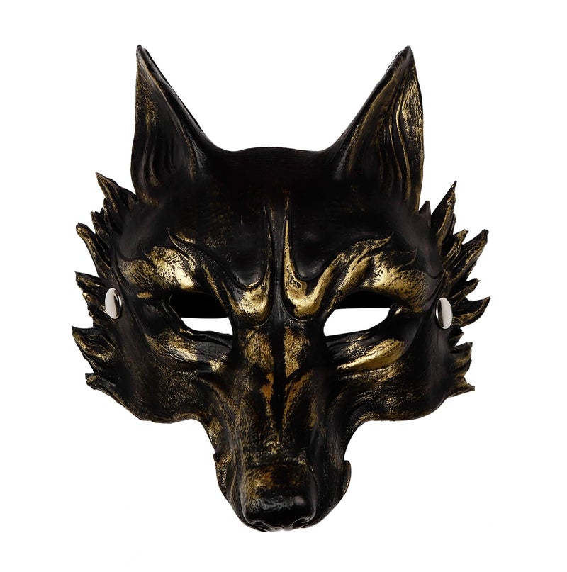 L'VOW Skeletal Wolf Masks Adult Half Face Anubis Mask Party Animal Skull Mask Halloween Werewolf Cosplay Costume Masquerade Accessories(GoldBlack) - Image 1