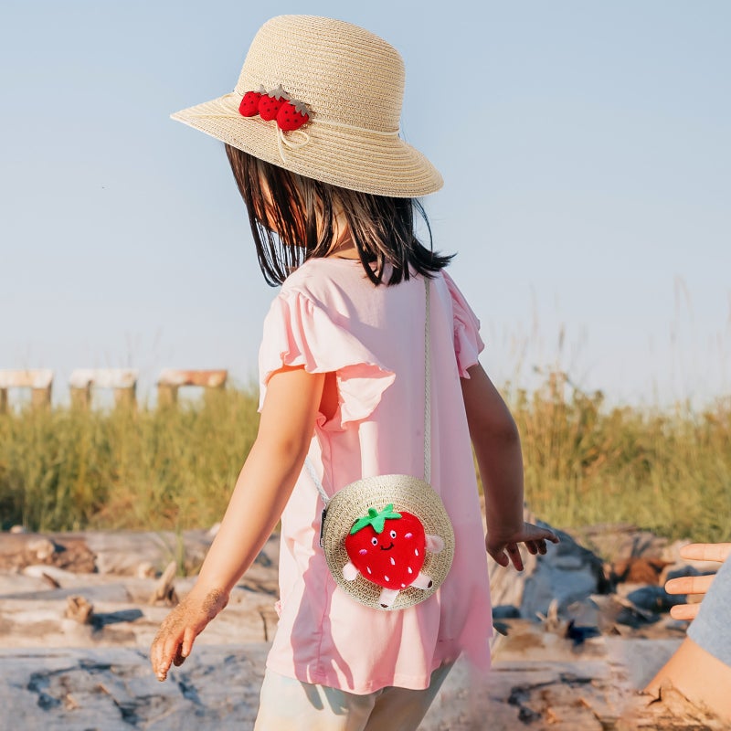 1 Set Strawberry Purse Handbag Small Crossbody Bag Weave Bag Cute Purse Beach Bag with Hat - Image 5