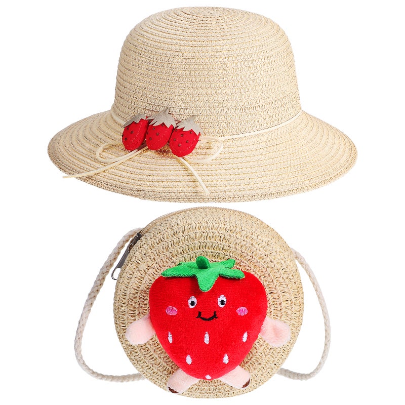 1 Set Strawberry Purse Handbag Small Crossbody Bag Weave Bag Cute Purse Beach Bag with Hat - Image 1
