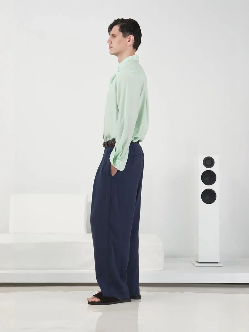 جيستو GIESTO Mid Waist Wide Leg Pleated Trousers
