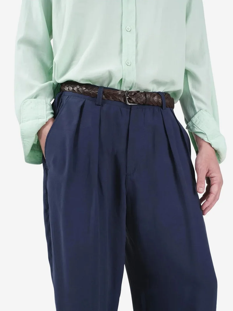 Giesto Navy Blue GIESTO Mid Waist Wide Leg Pleated Trousers for Men | Best Price UAE