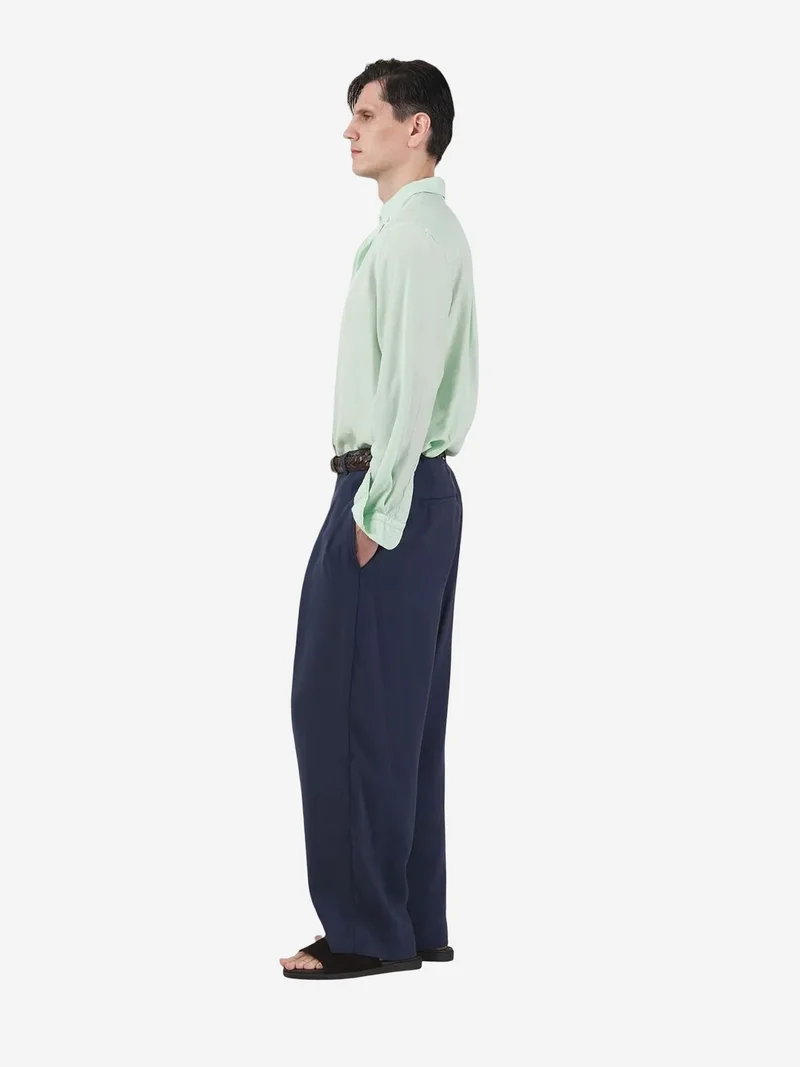 Giesto Navy Blue GIESTO Mid Waist Wide Leg Pleated Trousers for Men | Best Price UAE