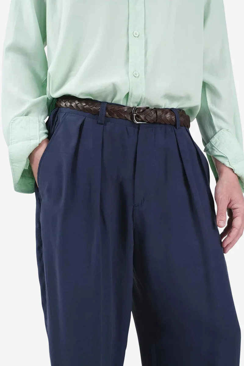 Giesto Navy Blue GIESTO Mid Waist Wide Leg Pleated Trousers for Men | Best Price UAE