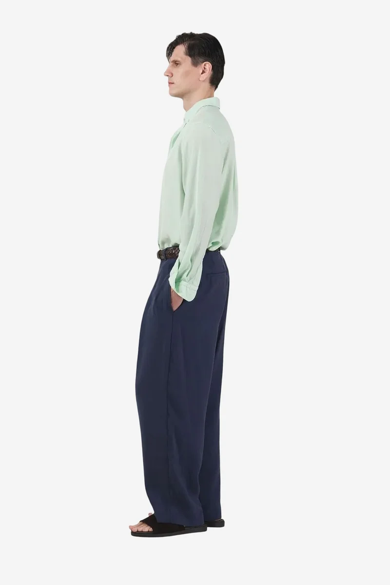 Giesto Navy Blue GIESTO Mid Waist Wide Leg Pleated Trousers for Men | Best Price UAE