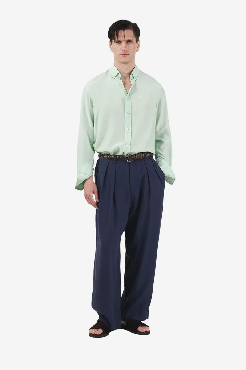 Giesto Navy Blue GIESTO Mid Waist Wide Leg Pleated Trousers for Men | Best Price UAE
