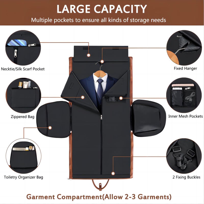 ITIEZY Garment Bag for Travel, Convertible Carry on Garment Duffel Bag for Men 3Pcs, Faux Leather Waterproof Large Weekender Bag for Men 2 in 1 Hanging Suitcase Suit Dress Business Travel Bag - Image 4