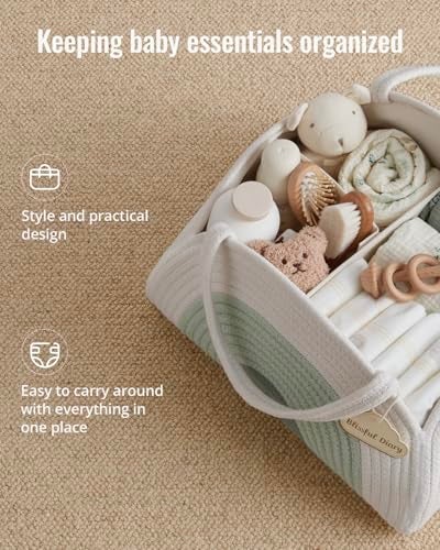 Blissful Diary Baby Diaper Caddy Organizer Cotton Rope Diaper Caddy Basket Large Storage Basket for Newborn Boys and Girls Gift for Baby Shower List Newborn Essentials Mint Rainbow - Image 3