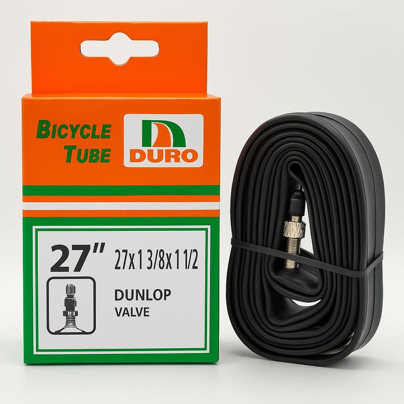 DURO 27 Inch Bicycle Inner Tube 27x1 3/8x1 1/2 with 28mm Dunlop Valve – Heavy Duty Premium Butyl Rubber Bike Tire Tube for Mountain Bike, Wheelchair, Scooter & Trolley Wheels - Image 1