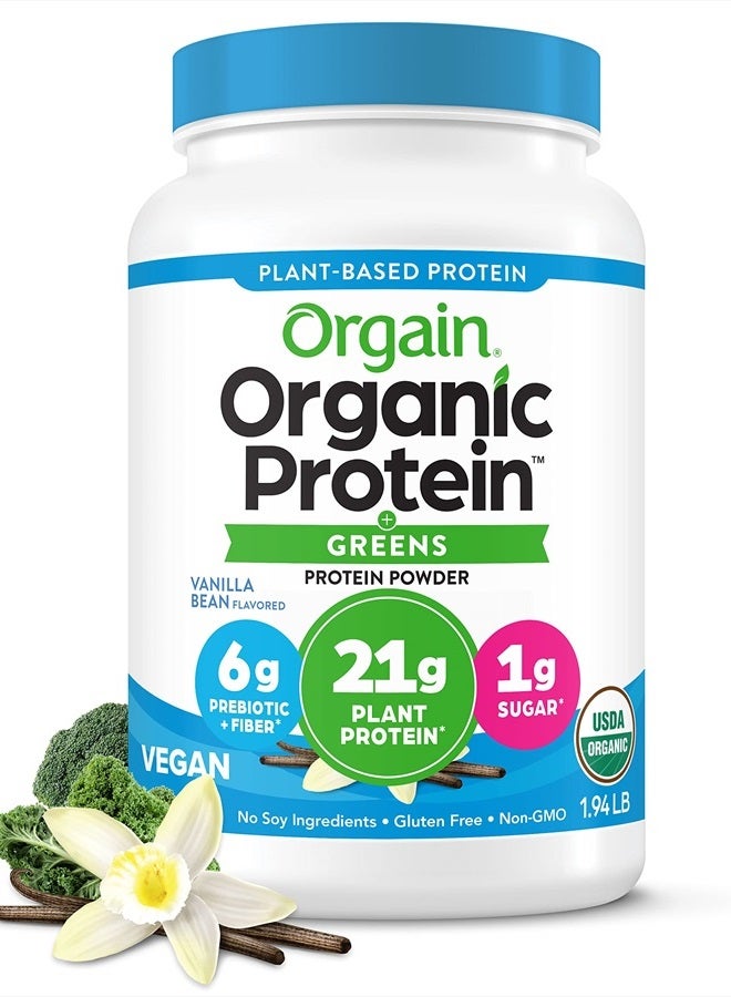 Orgain مسحوق بروتين نباتي عضوي + خضروات، نكهة الفانيليا - 21 جرام بروتين نباتي، 6 جرام ألياف بروبيوتيك لصحة الأمعاء، خالي من الجلوتين، بدون مكونات لاكتوز، بدون سكر مضاف، غير معدّل وراثيًا - 1.94 رطل - Image 1